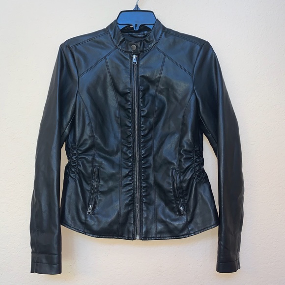 Baccini Jackets & Blazers - Baccini Black Vegan Faux Leather Moto Jacket Sz SP